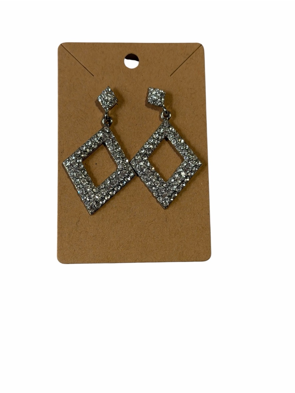 Crystal Pave Diamond-Shaped Drop Earrings - Silver